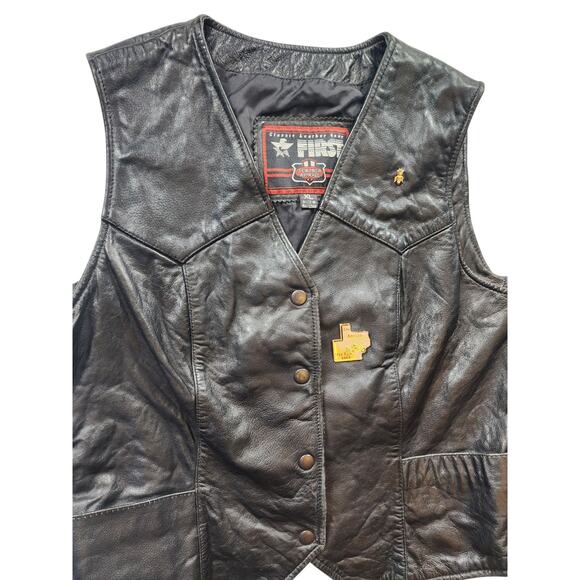 First Manufacturing Leather Vest XL Biker Motorcycle Club Riding Snap Taffeta - Picture 15 of 16